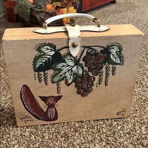 Enid Collin’s Handcrafted Wooden Box Bag with Grapes Design Prettie Foxie